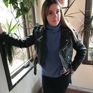 Vintage cropped leather moto jacket